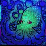 Uv-Aktiv Acryl auf Leinwand "Oktopus" 30x30