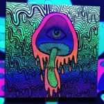 Uv-Aktiv Acryl auf Leinwand "Pilz" 30x30