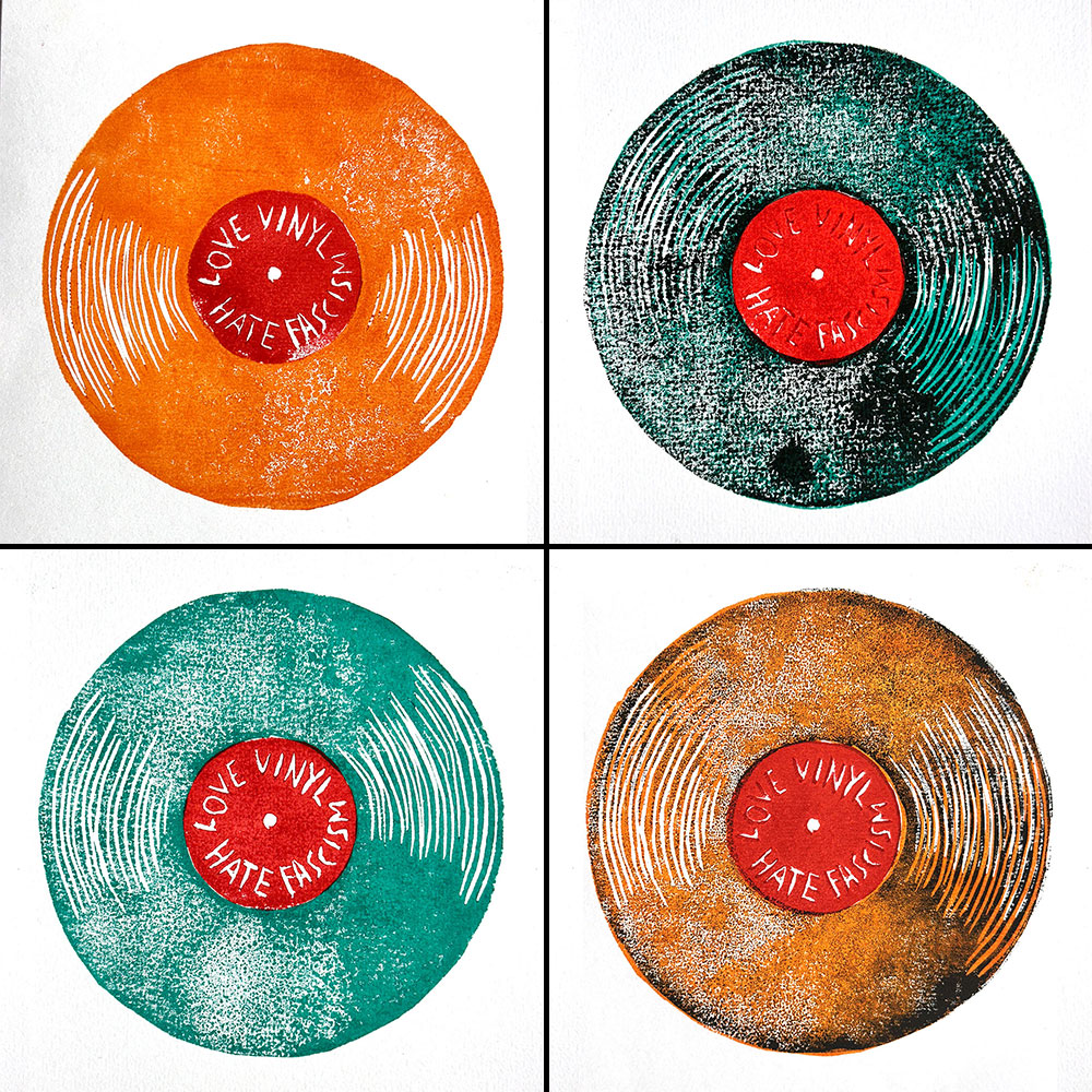 vinylprint-produktfoto Linoldrucke „Love Vinyl, Hate Fascism“ – Bild 1